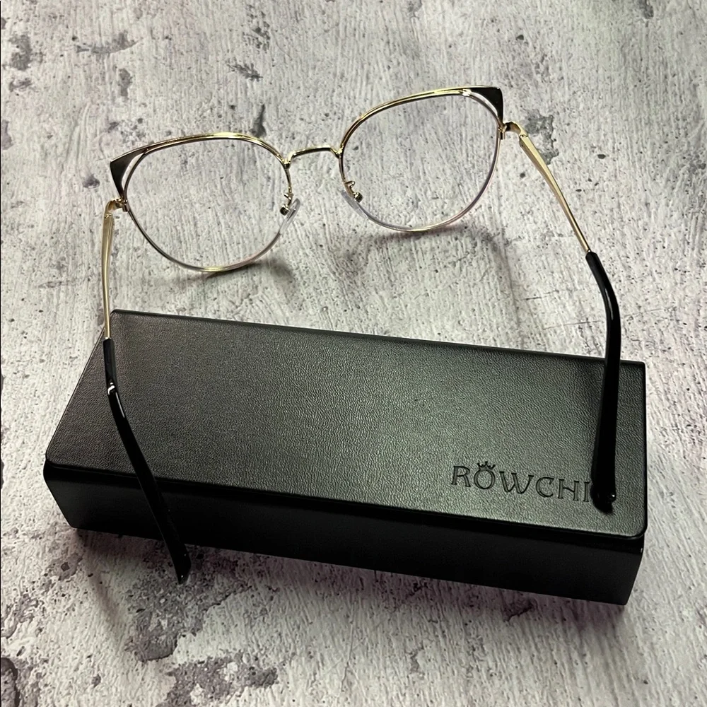 Rowchic Black & Gold Blue Light Blocking Cat Eye Glasses